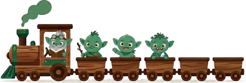 Kobold-Express — Zug mit drei besetzten Waggons, zwei Plätze frei